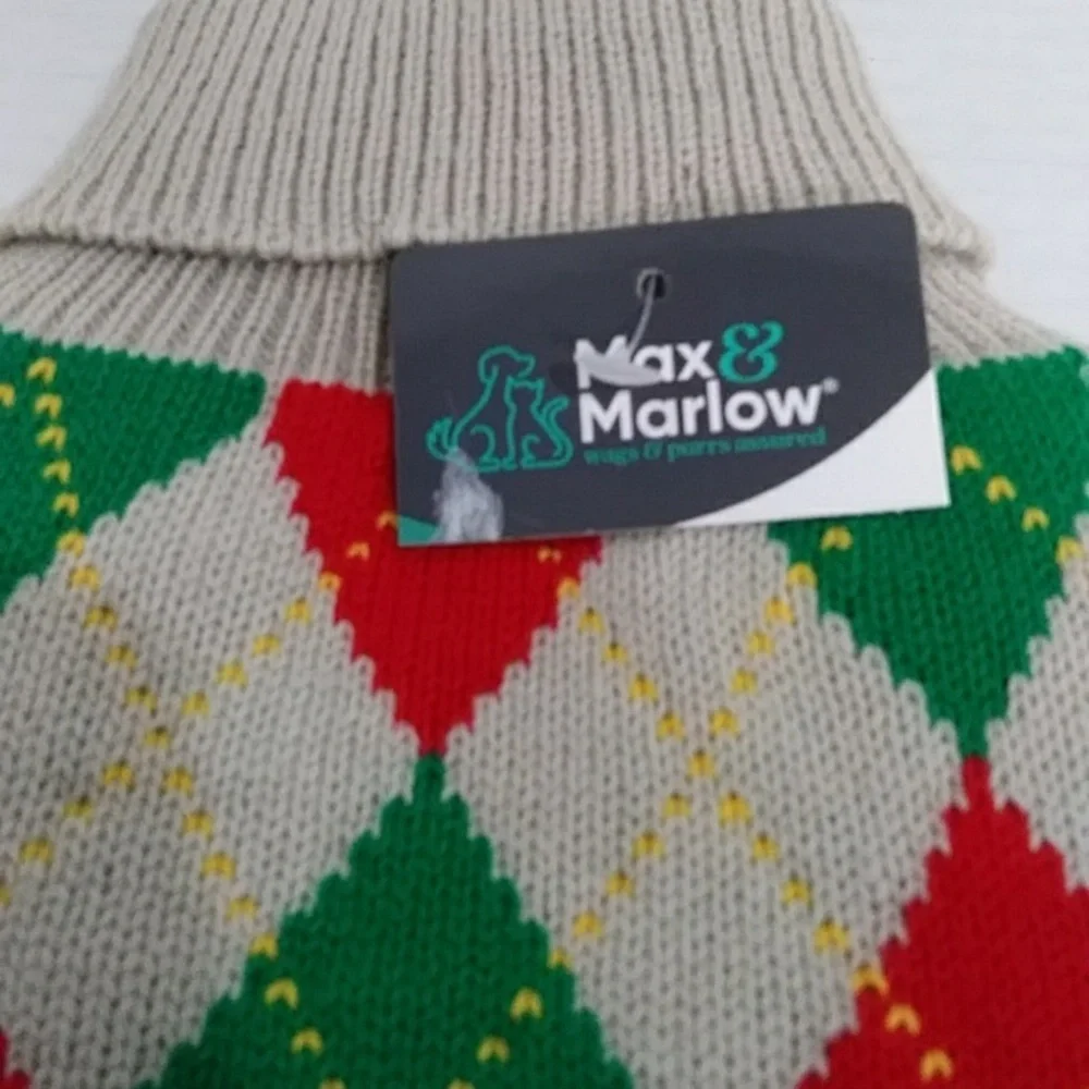 Max & Marlow Red & Green Argyle Pet Sweater Size L *NWT*